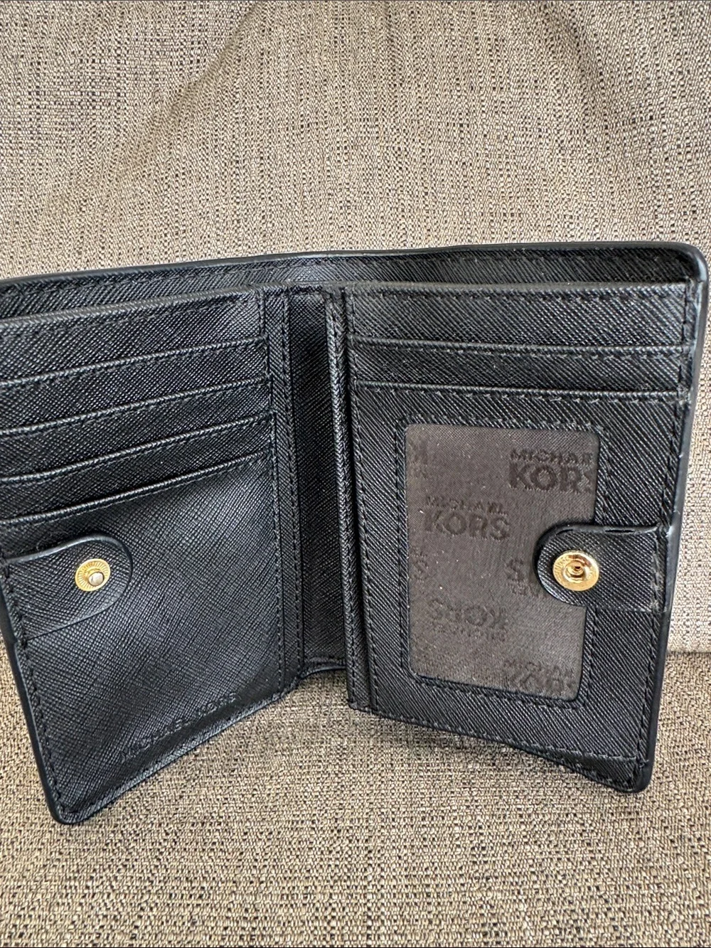 Michael Kors Black Pebbled Leather Clutch Wallet with Gold Plate